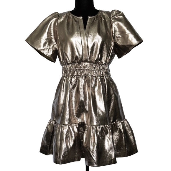 ANTHROPOLOGIE The Somerset Mini Dress: Metallic Faux Leather Edition NWOT - Picture 2 of 14